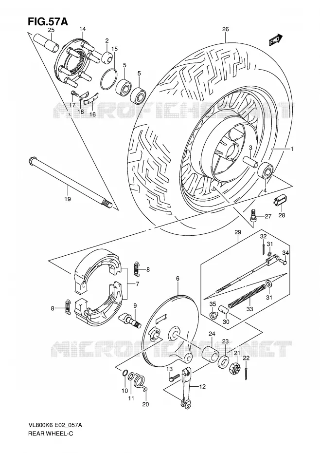 ROUE ARRIERE (VL800CK8/CUEK8/CK9/CUEK9/CL0/CUEL0) Suzuki MOTO 800 VOLUSIA 2007  VL800UEK7(E2)