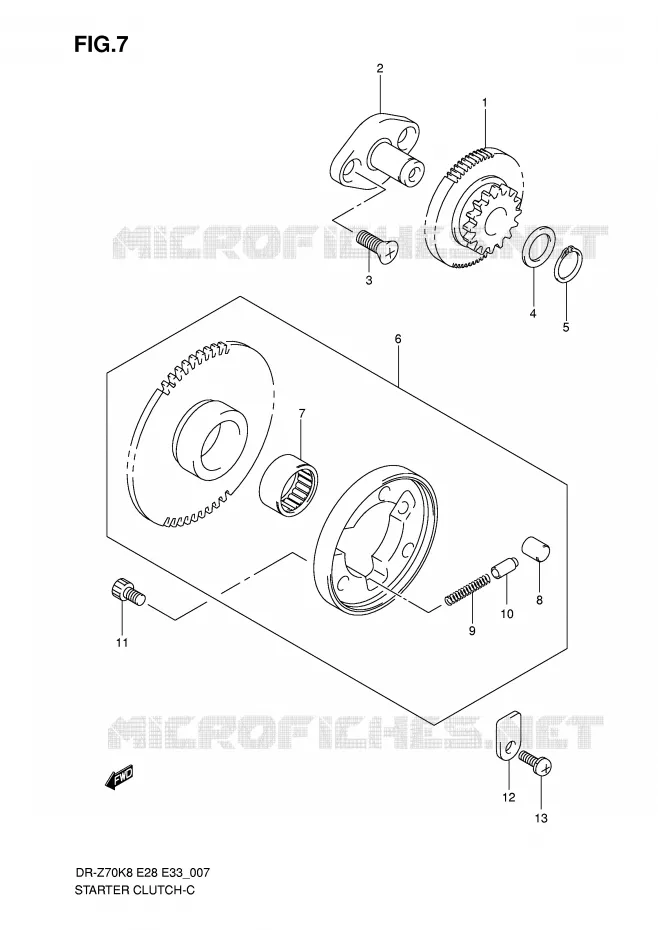 ROUE LIBRE DE DEMARREUR Suzuki MOTO 70 DR-Z 2012  DR-Z70L0(E28/E33)