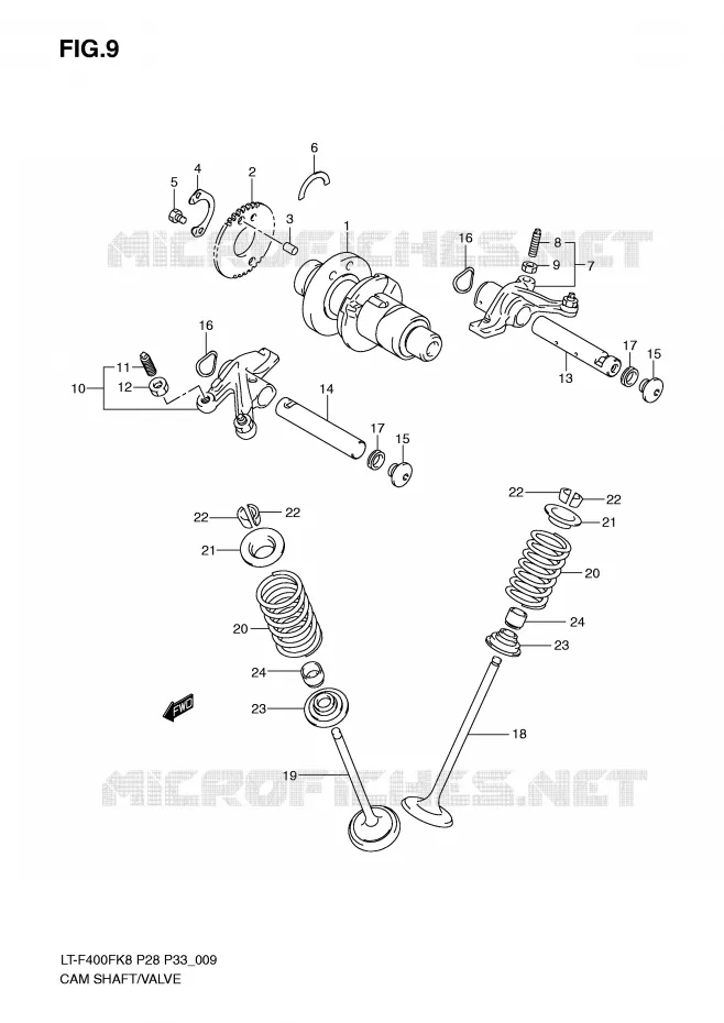 ARBRE A CAMES - SOUPAPES Suzuki QUAD 400 KINGQUAD 2009  LT-F400FK9(P28/P33)