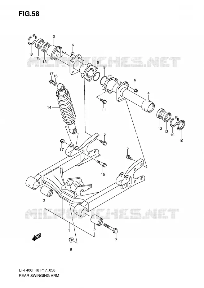 BRAS OSCILLANT ARRIERE Suzuki QUAD 400 EIGER 2009  LT-F400FK9(P17)