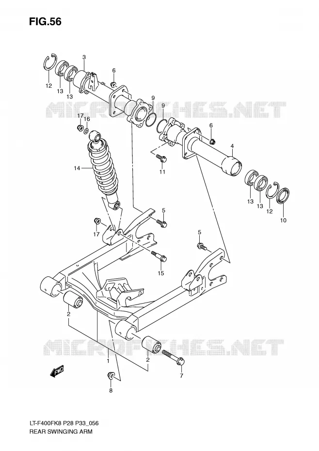 BRAS OSCILLANT ARRIERE Suzuki QUAD 400 KINGQUAD 2010  LT-F400FL0(P28/P33)