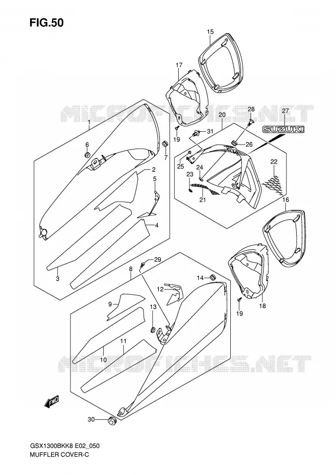 COUVERCLES SILENCIEUX (MODEL K8/K9) Suzuki MOTO 1300 B-KING 2010  GSX1300BKU2K8(E2)