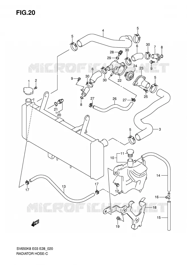 DURITE DE RADIATEUR Suzuki MOTO 650 SV 2009  SV650AK9(E3/E28)