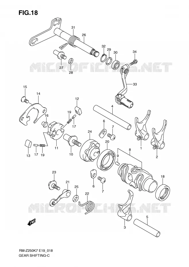 ENSEMBLE DE SELECTION DE VITESSES (MODEL K7) Suzuki MOTO 250 RM-Z 2009  RM-Z250K9(E19)