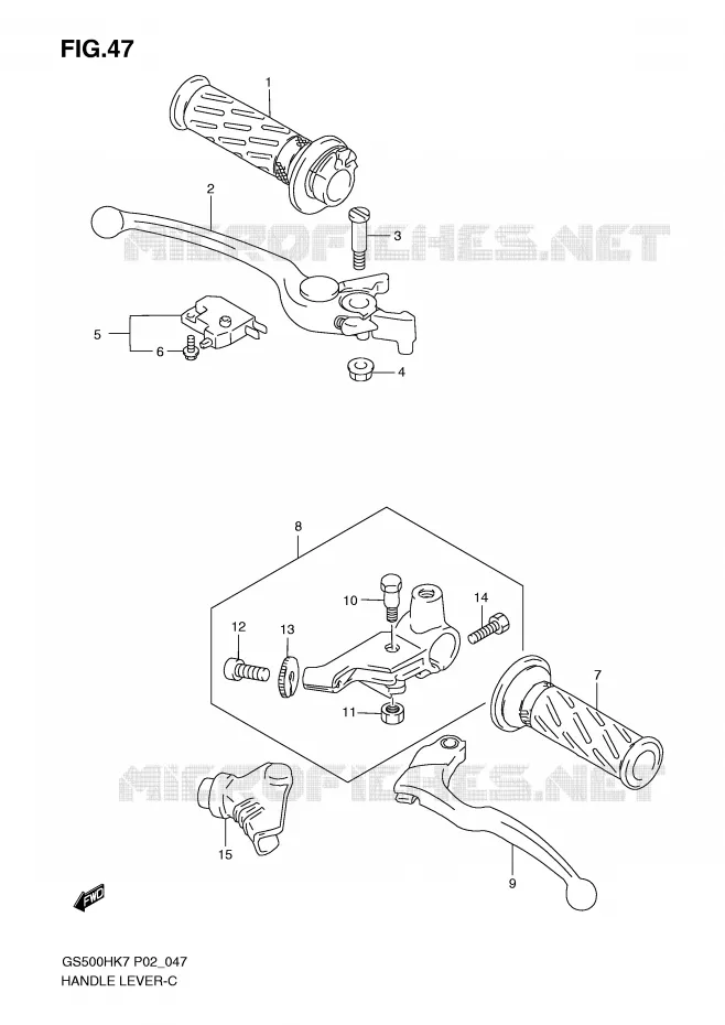 ENSEMBLE LEVIERS - POIGNEES Suzuki MOTO 500 GS-E 2007  GS500HUK7(P02)