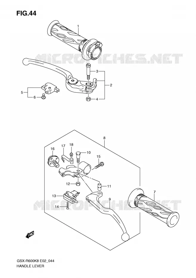 ENSEMBLE LEVIERS - POIGNEES Suzuki MOTO 600 GSX-R 2009  GSX-R600K9(E2)