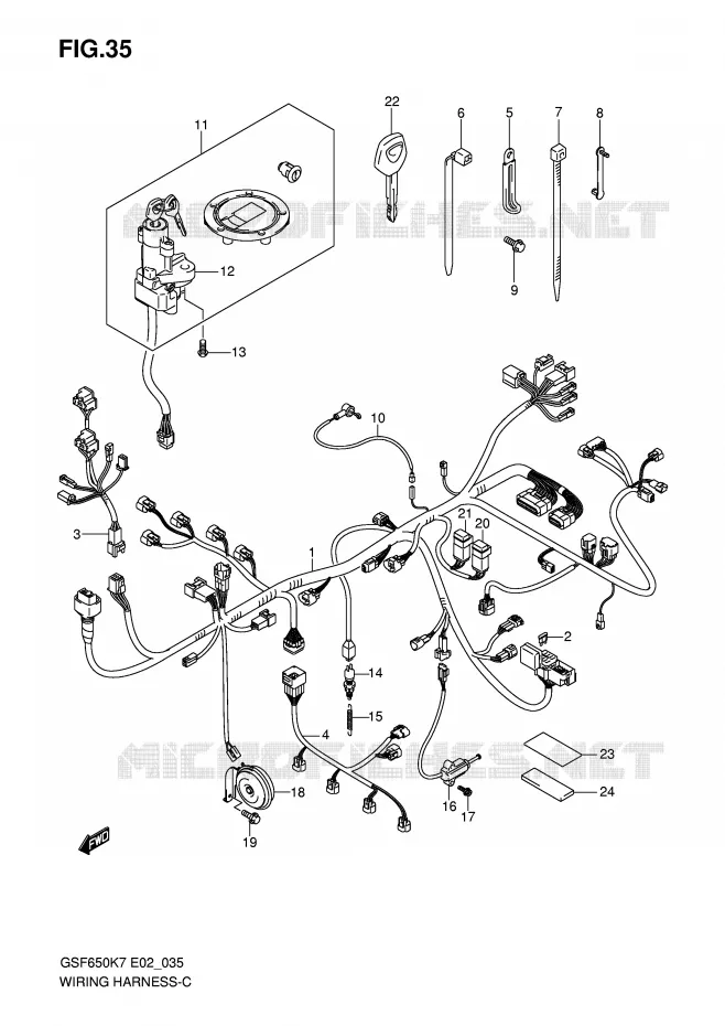 FAISCEAU ELECTRIQUE (GSF650SK7/SK8/SUK7/SUK8) Suzuki MOTO 650 BANDIT 2007  GSF650SUK7(E19)