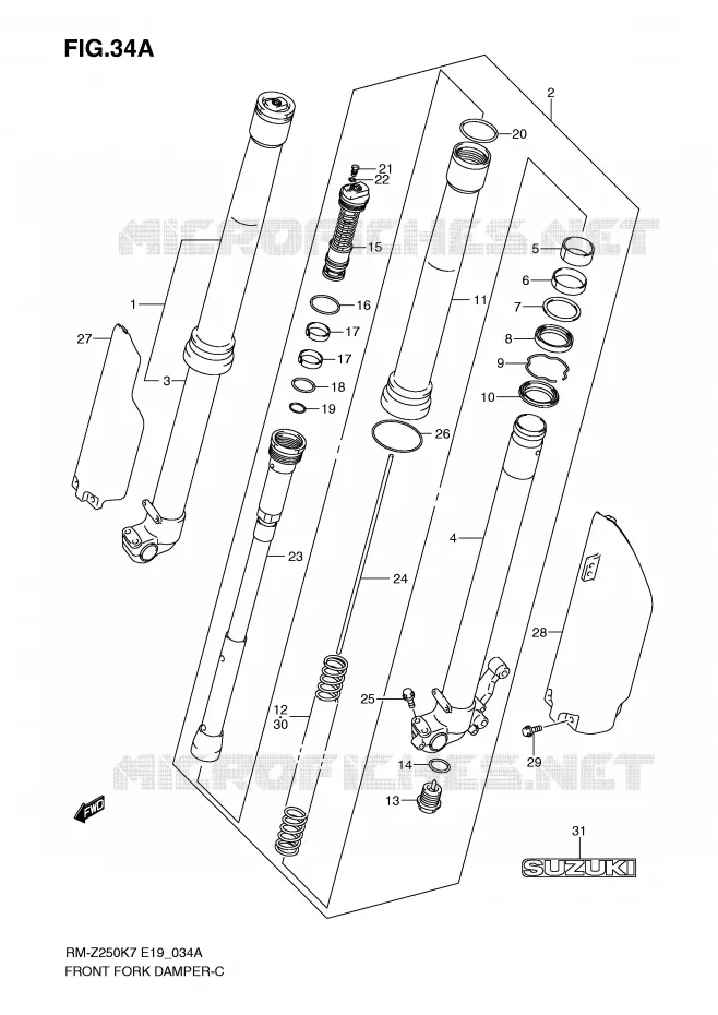FOURCHE (MODEL K8/K9) Suzuki MOTO 250 RM-Z 2007  RM-Z250K7(E19)