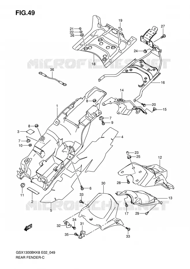 GARDE BOUE ARRIERE Suzuki MOTO 1300 B-KING 2011  GSX1300BKAU2K8(E2)