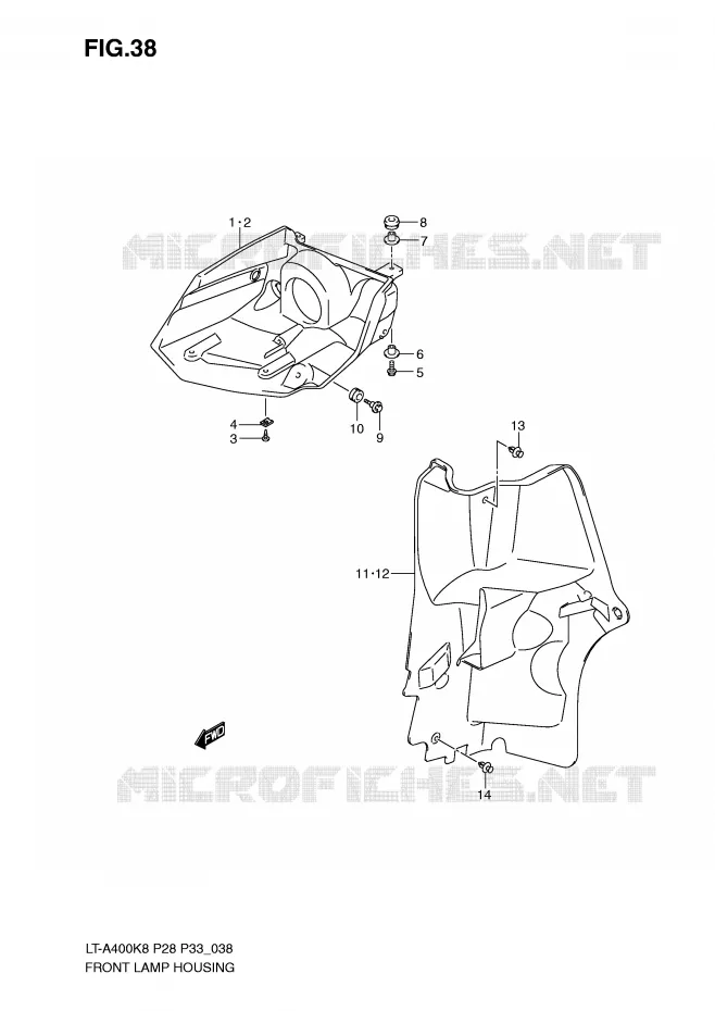 LOGEMENT PROJECTEUR AVANT Suzuki QUAD 400 EIGER 2008  LT-A400K8(P28/P33)