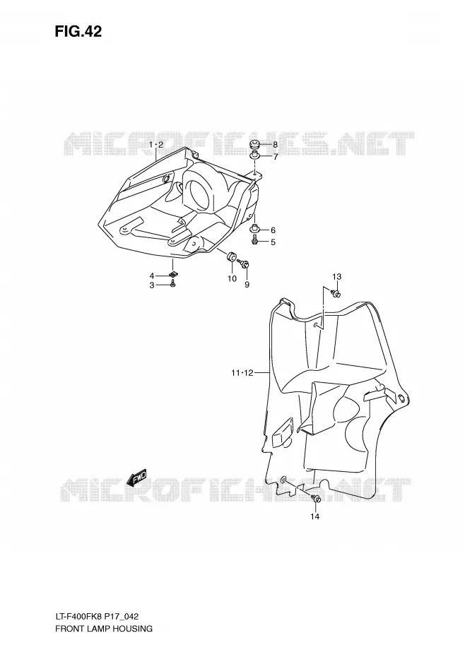 LOGEMENT PROJECTEUR AVANT Suzuki QUAD 400 KINGQUAD 2008  LT-F400FK8(P17)