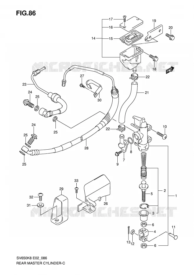 MAITRE CYLINDRE DE FREIN ARRIERE (SEE NOTE) Suzuki MOTO 650 SV 2009  SV650UK9(E2)