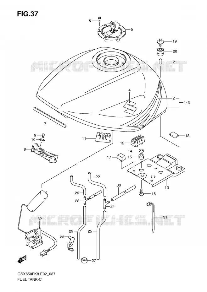 RESERVOIR D'ESSENCE (MODEL K8) Suzuki MOTO 650 GSX-F 2009  GSX650FUK9(E2)