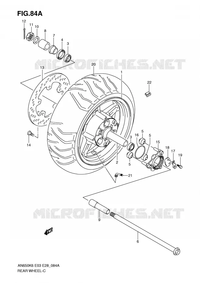 ROUE ARRIERE (AN650K7) Suzuki SCOOTER 650 BURGMAN 2010  AN650L0(E3/E28)