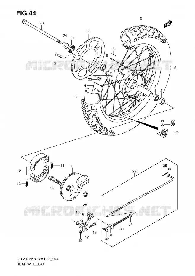 ROUE ARRIERE (DR-Z125) Suzuki MOTO 125 DR-Z 2009  DR-Z125K9(E28/E33)