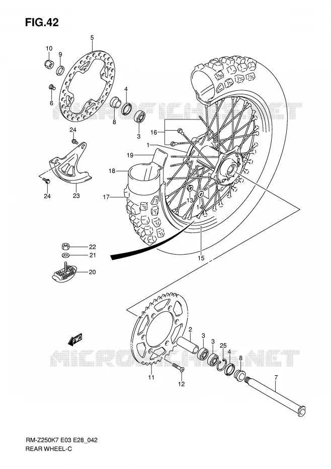 ROUE ARRIERE (MODEL K7) Suzuki MOTO 250 RM-Z 2009  RM-Z250K9(E3/E28)