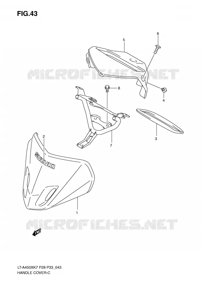 CARENAGE DE GUIDON (MODEL K7/K8) Suzuki QUAD 450 KINGQUAD 2008  LT-A450XZK8(P28/P33)