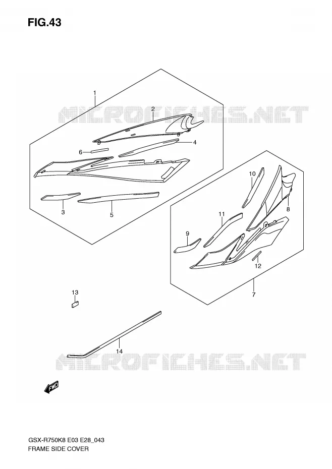 COUVERCLES LATERAUX (MODEL K8) Suzuki MOTO 750 GSX-R 2008  GSX-R750K8(E3/E28)
