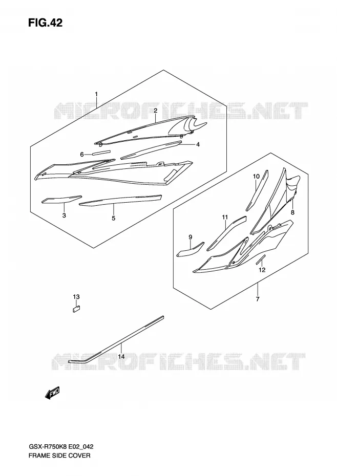 COUVERCLES LATERAUX (MODEL K8) Suzuki MOTO 750 GSX-R 2008  GSX-R750U2K8(E2)