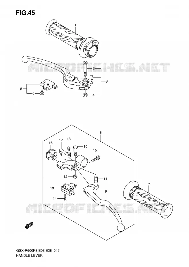 ENSEMBLE LEVIERS - POIGNEES Suzuki MOTO 600 GSX-R 2008  GSX-R600K8(E3/E28)