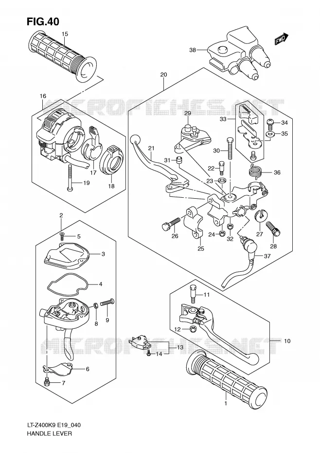 ENSEMBLE LEVIERS - POIGNEES Suzuki QUAD 400 QUADSPORT 2009  LT-Z400ZK9(E19)