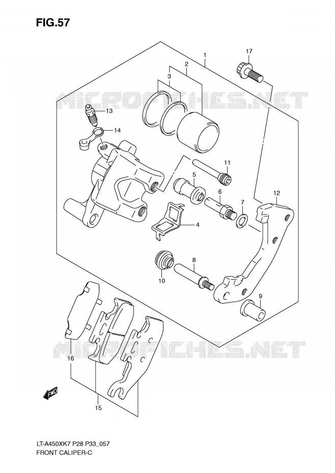 ETRIER DE FREIN AVANT Suzuki QUAD 450 KINGQUAD 2008  LT-A450XZK8(P28/P33)
