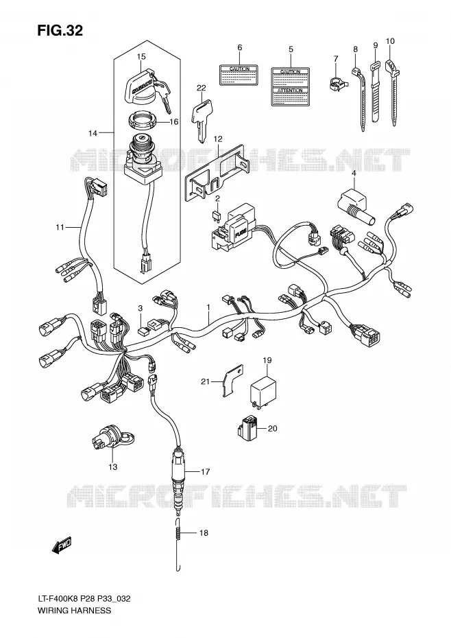 FAISCEAU ELECTRIQUE (MODEL K8/K9) Suzuki QUAD 400 KINGQUAD 2010  LT-F400L0(P28/P33)