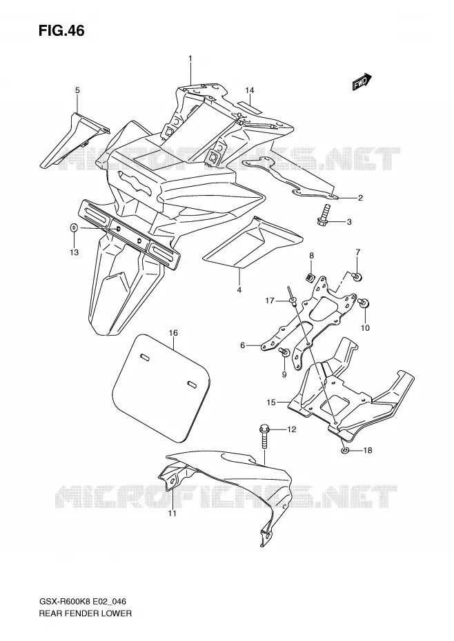 GARDE BOUE ARRIERE INFERIEUR Suzuki MOTO 600 GSX-R 2010  GSX-R600UFL0(E2)
