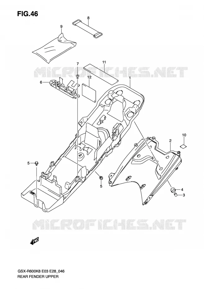 GARDE BOUE ARRIERE SUPERIEUR Suzuki MOTO 600 GSX-R 2009  GSX-R600K9(E3/E28)