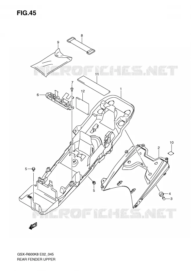 GARDE BOUE ARRIERE SUPERIEUR Suzuki MOTO 600 GSX-R 2009  GSX-R600UFK9(E2)