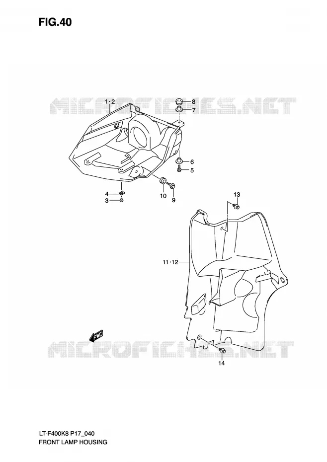 LOGEMENT PROJECTEUR AVANT Suzuki QUAD 400 KINGQUAD 2009  LT-F400K9(P17)