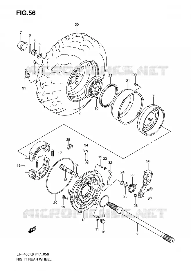 ROUE ARRIERE DROITE Suzuki QUAD 400 KINGQUAD 2009  LT-F400K9(P17)