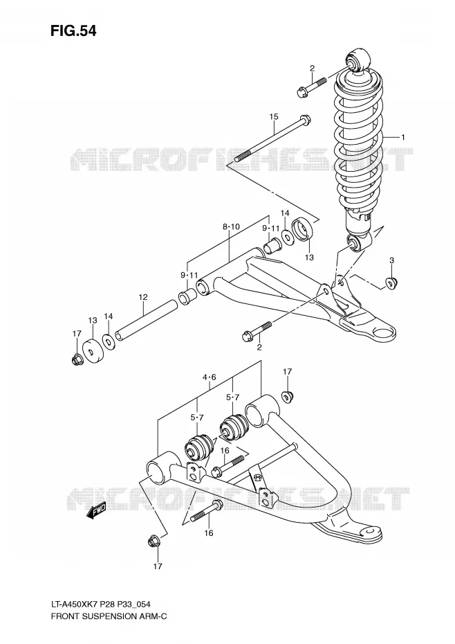 TRIANGLES ET AMORTISSEUR AVANT (MODEL K7) Suzuki QUAD 450 KINGQUAD 2009  LT-A450XZK9(P28/P33)