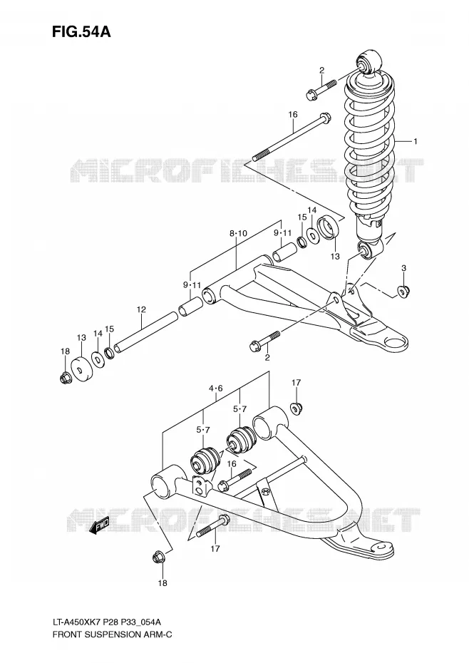 TRIANGLES ET AMORTISSEUR AVANT (MODEL K8/K9/L0) Suzuki QUAD 450 KINGQUAD 2010  LT-A450XL0(P28/P33)