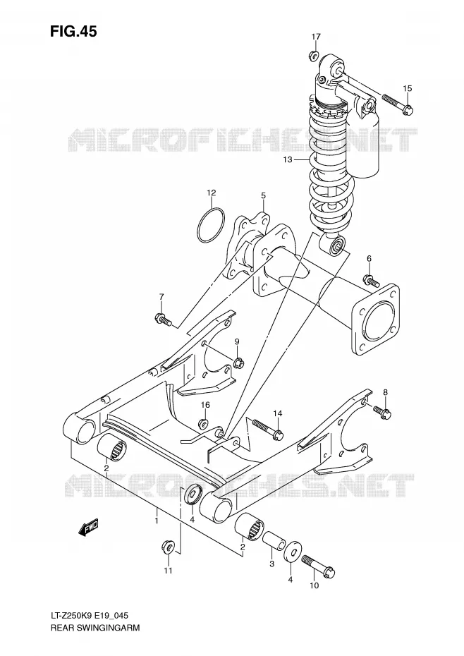 BRAS OSCILLANT ARRIERE Suzuki QUAD 250 QUADSPORT 2010  LT-Z250ZL0(E19)