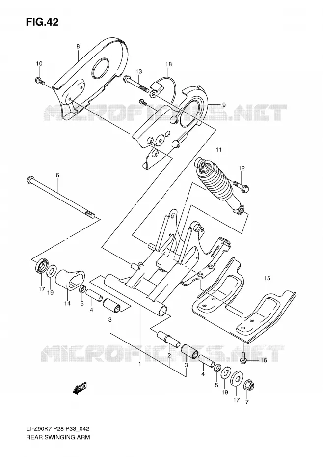 BRAS OSCILLANT ARRIERE Suzuki QUAD 90 QUADSPORT 2010  LT-Z90ZL0(P28/P33)