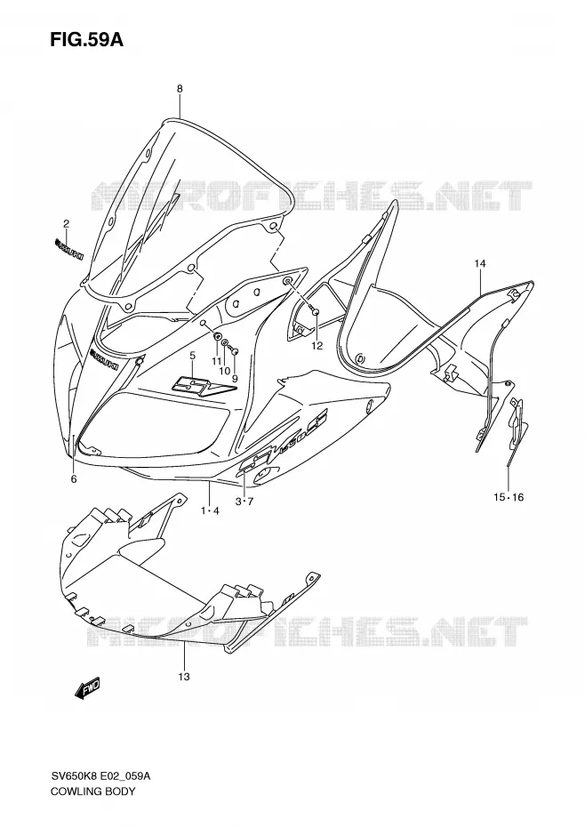 CARENAGES (MODEL K9 WITH COWLING) Suzuki MOTO 650 SV 2008  SV650SUAK8(E2)