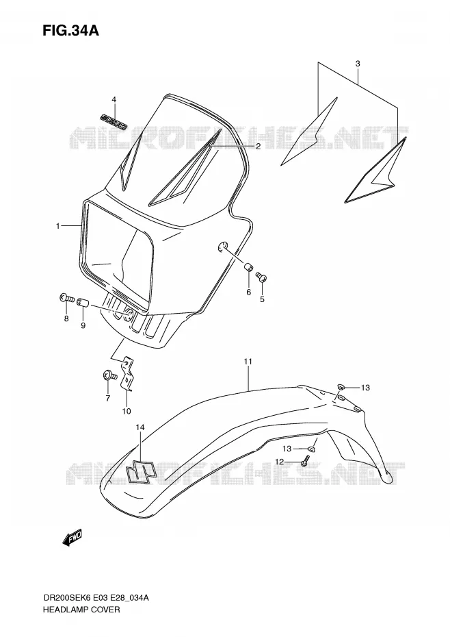 COUVERCLE DE PHARE (MODEL K8/K9/L0) Suzuki MOTO 200 DR 2010  DR200SEL0(E3/E28)