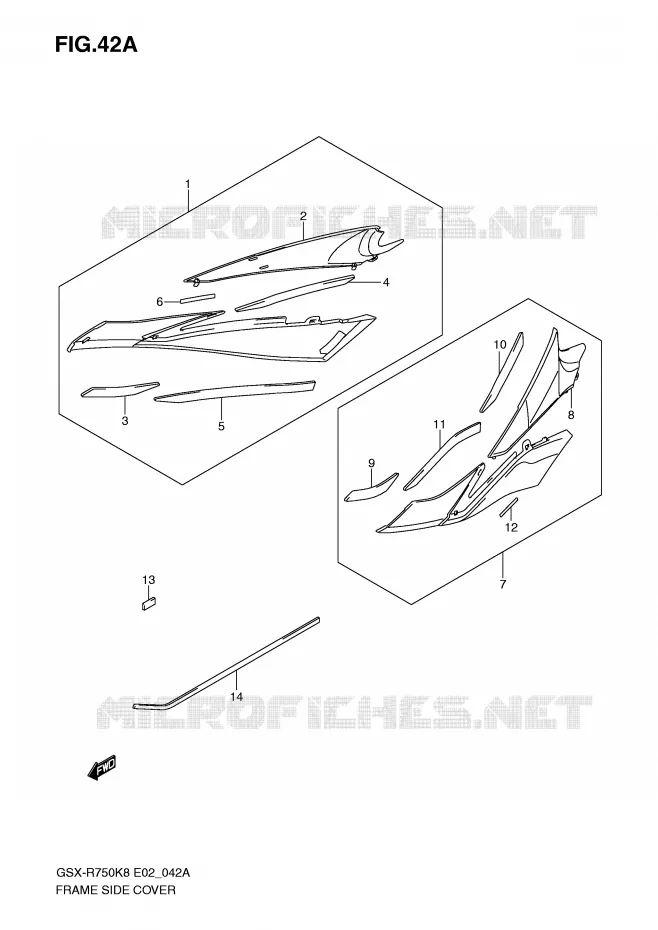COUVERCLES LATERAUX (MODEL K9/L0) Suzuki MOTO 750 GSX-R 2009  GSX-R750K9(E2)