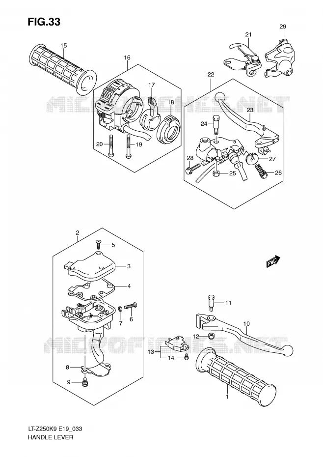 ENSEMBLE LEVIERS - POIGNEES Suzuki QUAD 250 QUADSPORT 2010  LT-Z250ZL0(E19)