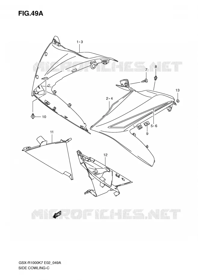 FLANCS DE CARENAGES (MODEL K8) Suzuki MOTO 1000 GSX-R 2008  GSX-R1000U2K8(E2)