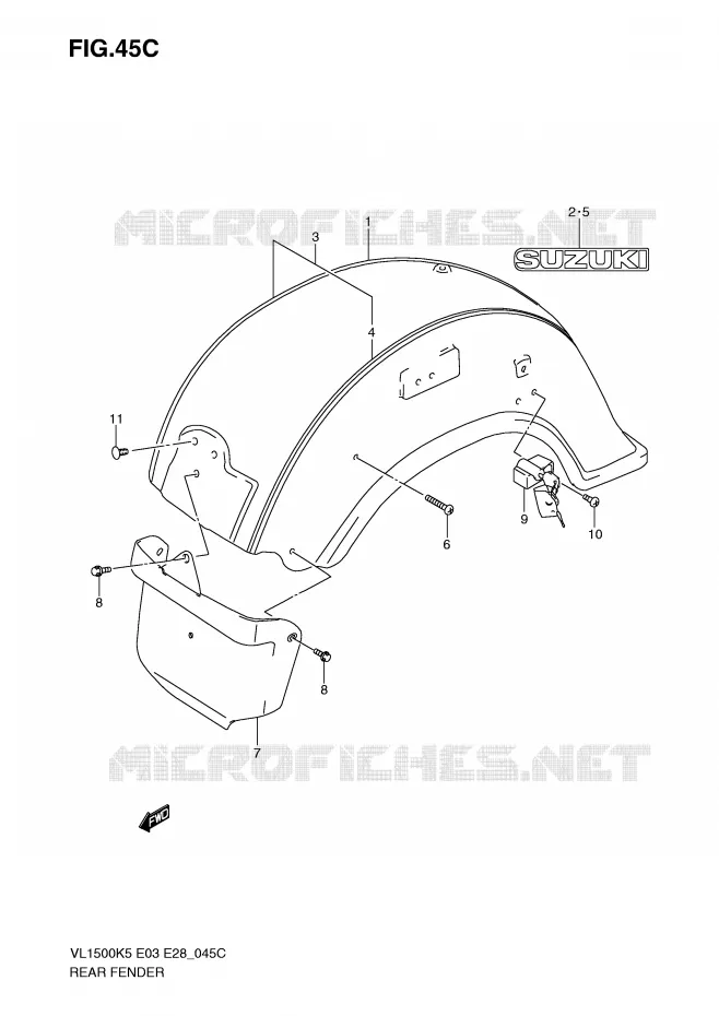 GARDE BOUE ARRIERE (MODEL K9) Suzuki MOTO 1500 BOULEVARD 2009  VL1500TK9(E3/E28)