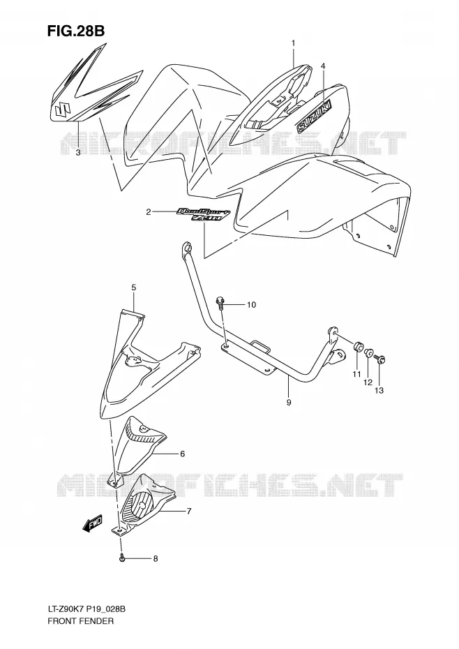 GARDE BOUE AVANT (MODEL K9) Suzuki QUAD 90 QUADSPORT 2009  LT-Z90K9(P19)