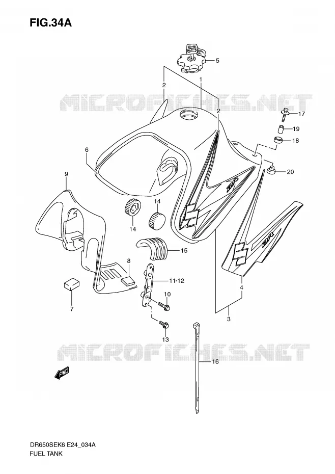 RESERVOIR D'ESSENCE (MODEL K8/K9) Suzuki MOTO 650 DR 2008  DR650SEK8(E24)