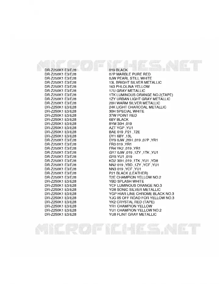 * CHARTE COULEUR * Suzuki MOTO 250 DR-Z 2005  DR-Z250K5(E3/E28)