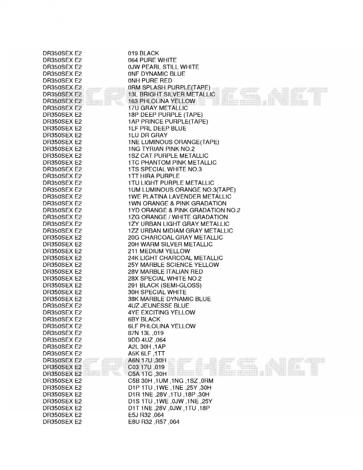 * CHARTE COULEUR * Suzuki MOTO 350 DR 1998  DR350SEW(E2)