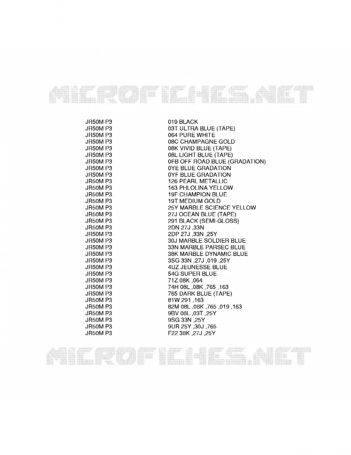 * CHARTE COULEUR * Suzuki MOTO 50 JR 1986  JR50G(P3)