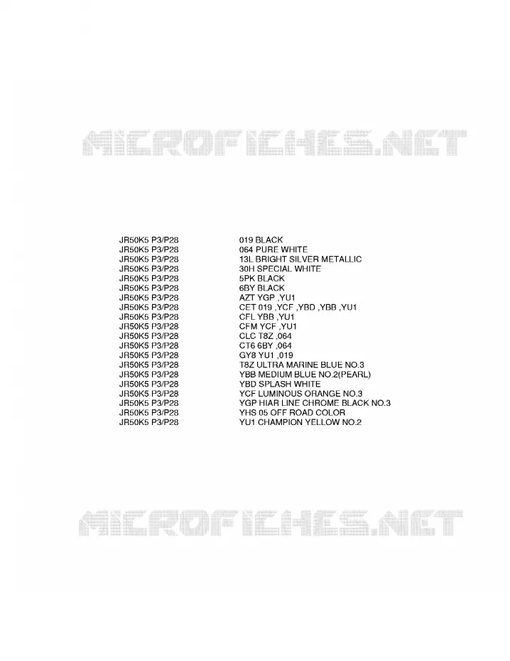 * CHARTE COULEUR * Suzuki MOTO 50 JR 2005  JR50K5(P3/P28)