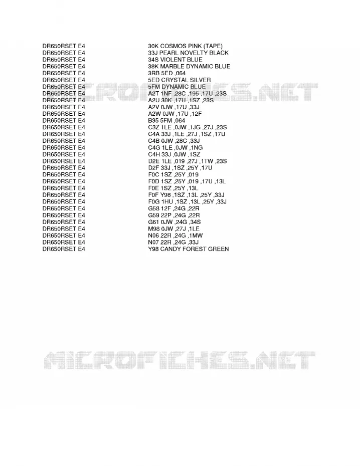 * CHARTE COULEUR * Suzuki MOTO 650 DR 1992  DR650RSEUN(E4)