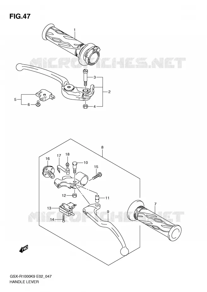 ENSEMBLE LEVIERS - POIGNEES Suzuki MOTO 1000 GSX-R 2010  GSX-R1000UFL0(E2)